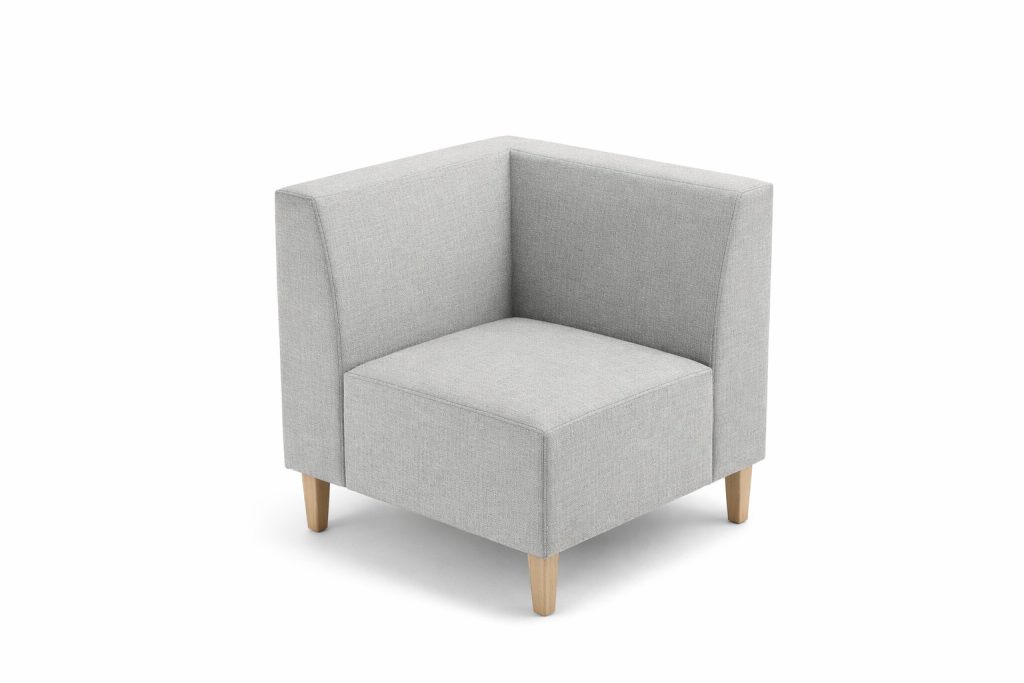 Modular breakout seating corner unit with wooden legs.